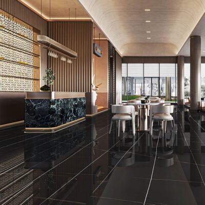 Piastrella in gres porcellanato effetto marmo 1200x2700mm con posa ad adesivo e finitura lucida opaca per interni commerciali