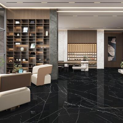 Piastrella in gres porcellanato dall'aspetto marmorizzato resistente che offre un metodo di installazione con malta adesiva per soluzioni di superficie di lunga durata